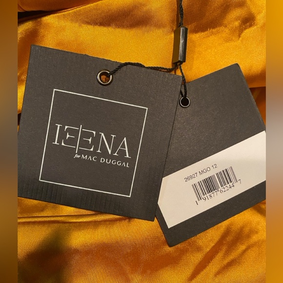 NWT Ieena for MacDuggal 26927 High Neckline Tea Length Dress in Marigold - Picture 6 of 7